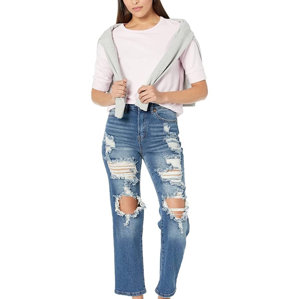 Madden Girl Distressed Dad Jean, Dark Wash- 27